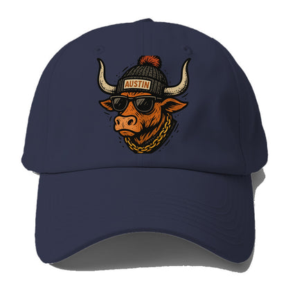 Texas Longhorn wearing Austin beanie with pom pom and wayfarer - Baseball Cap For Big Heads - Twilight Navy(Blue)