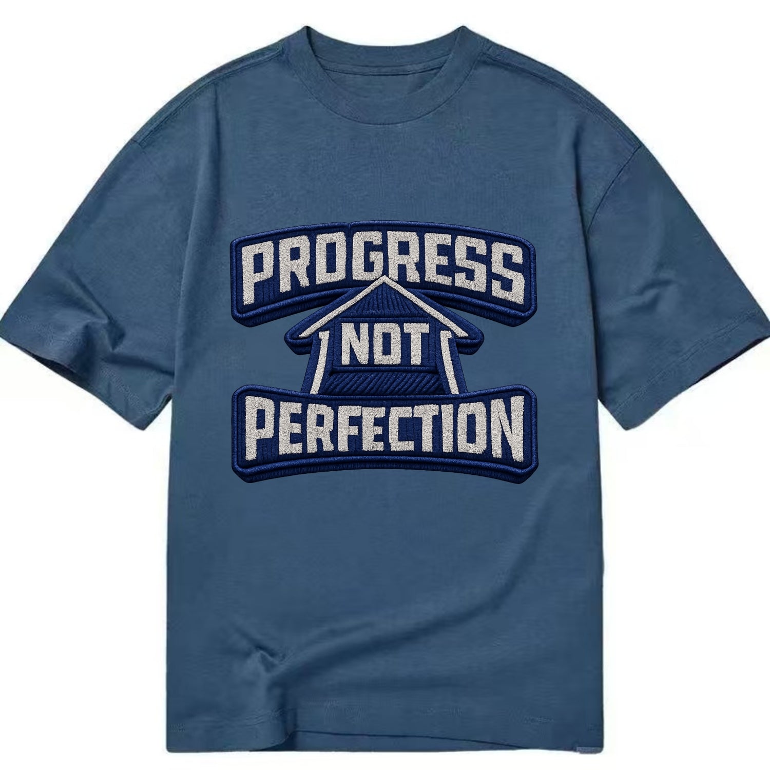 PROGRESS NOT PERFECTION - arrow with text in blue , growth mindset - Classic T-shirt - Twilight Navy(Blue)