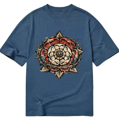 THORNED ROSE | Tudor rose with thorns | Barbed wire integration | Beautiful - Classic T-shirt - Twilight Navy(Blue)