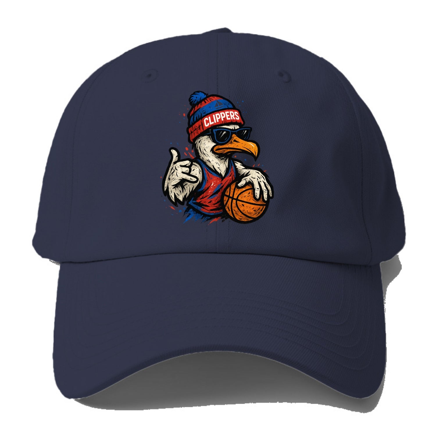LA Seagull wearing Clippers red white and blue beanie with ship patch - Baseball Cap For Big Heads - Twilight Navy(Blue)
