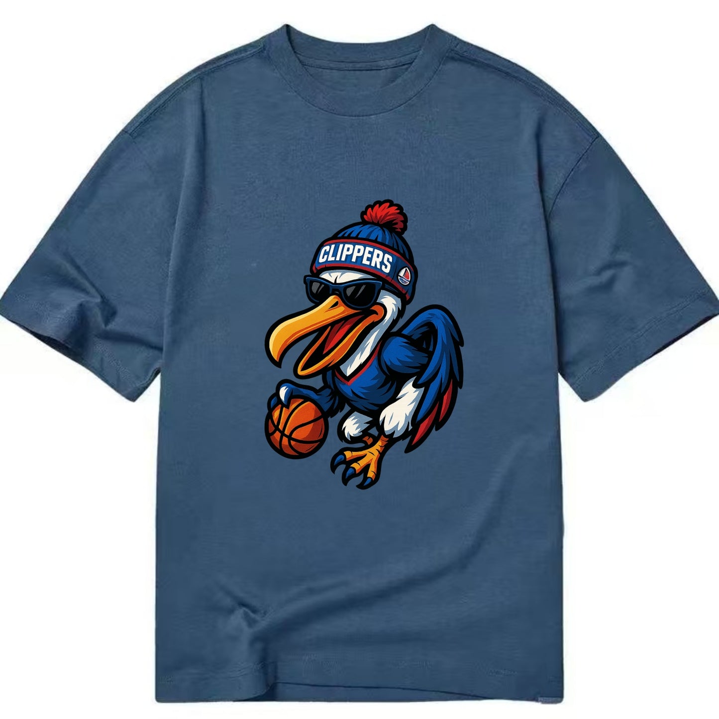 Los Angeles Pelican wearing Clippers beanie with sailboat patch and wayfarer - Classic T-shirt - Twilight Navy(Blue)