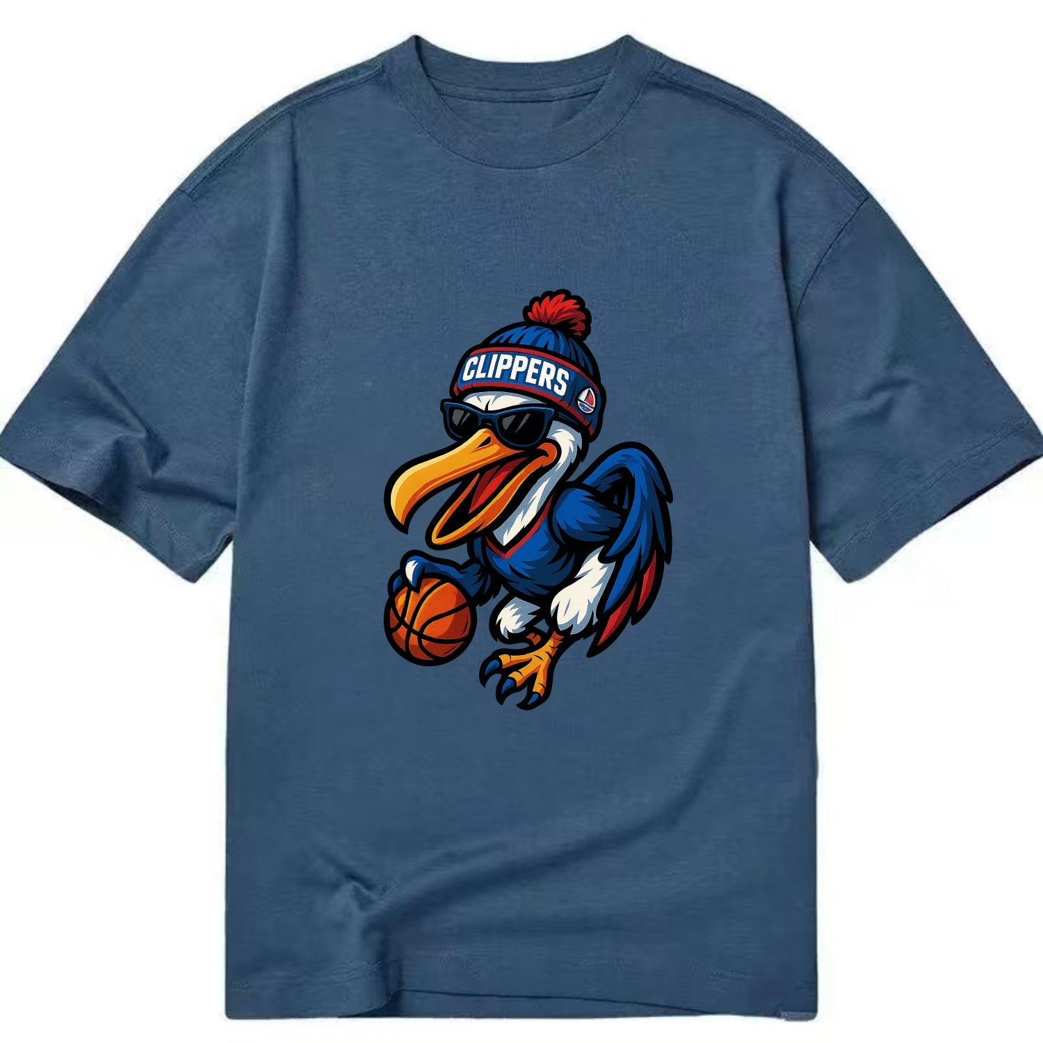 Los Angeles Pelican wearing Clippers beanie with sailboat patch and wayfarer - Classic T-shirt - Twilight Navy(Blue)