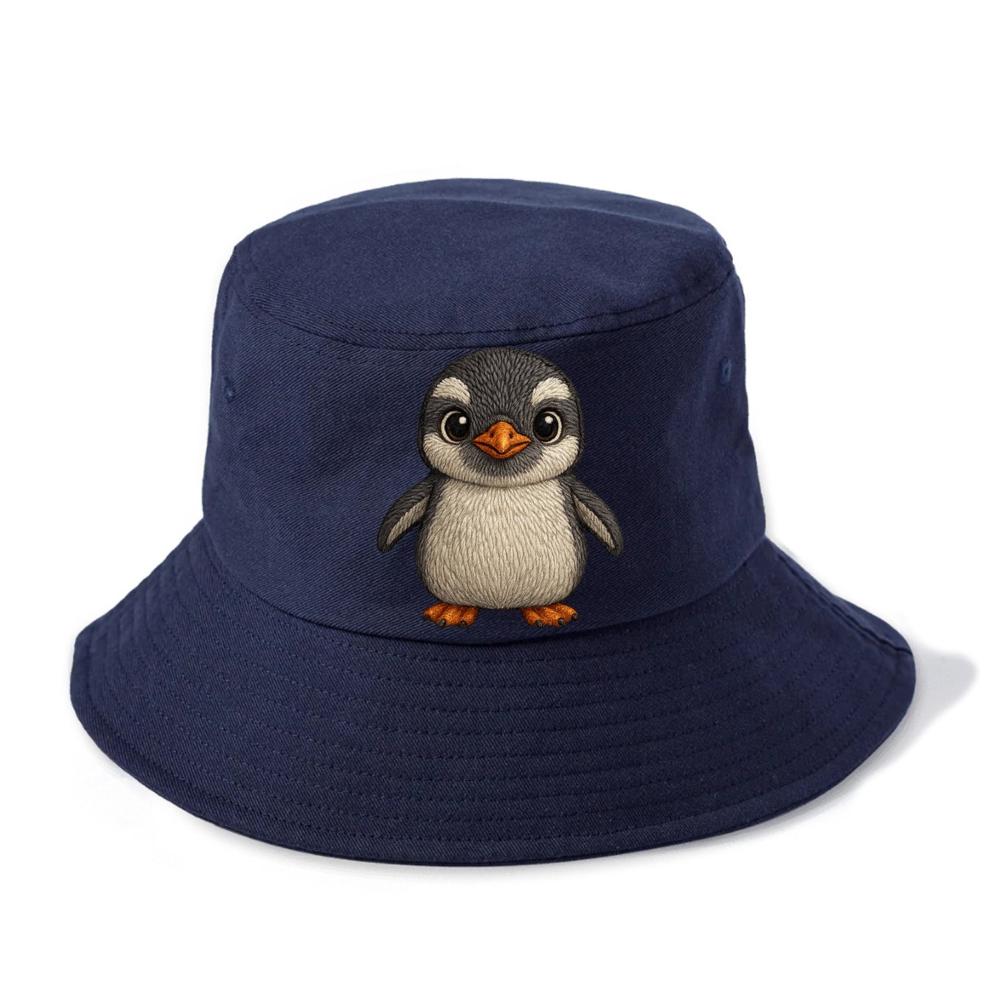 Baby Gentoo Penguin - orange beak, white cap, bright eyes, front-facing, energetic - Bucket Hat - Twilight Navy(Blue)