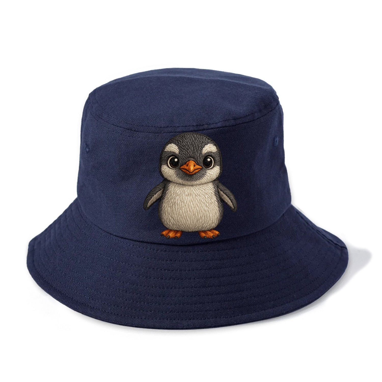 Baby Gentoo Penguin - orange beak, white cap, bright eyes, front-facing, energetic - Bucket Hat - Twilight Navy(Blue)