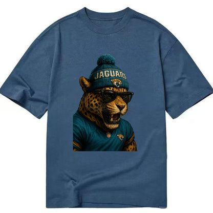 Jacksonville Jaguar wearing Jaguars teal and gold beanie with pom pom and - Classic T-shirt - Twilight Navy(Blue)