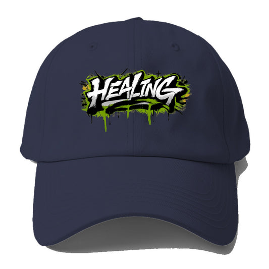 Bold typography design - "HEALING" - in recovery, getting better - Baseball Cap - Twilight Navy(Blue)