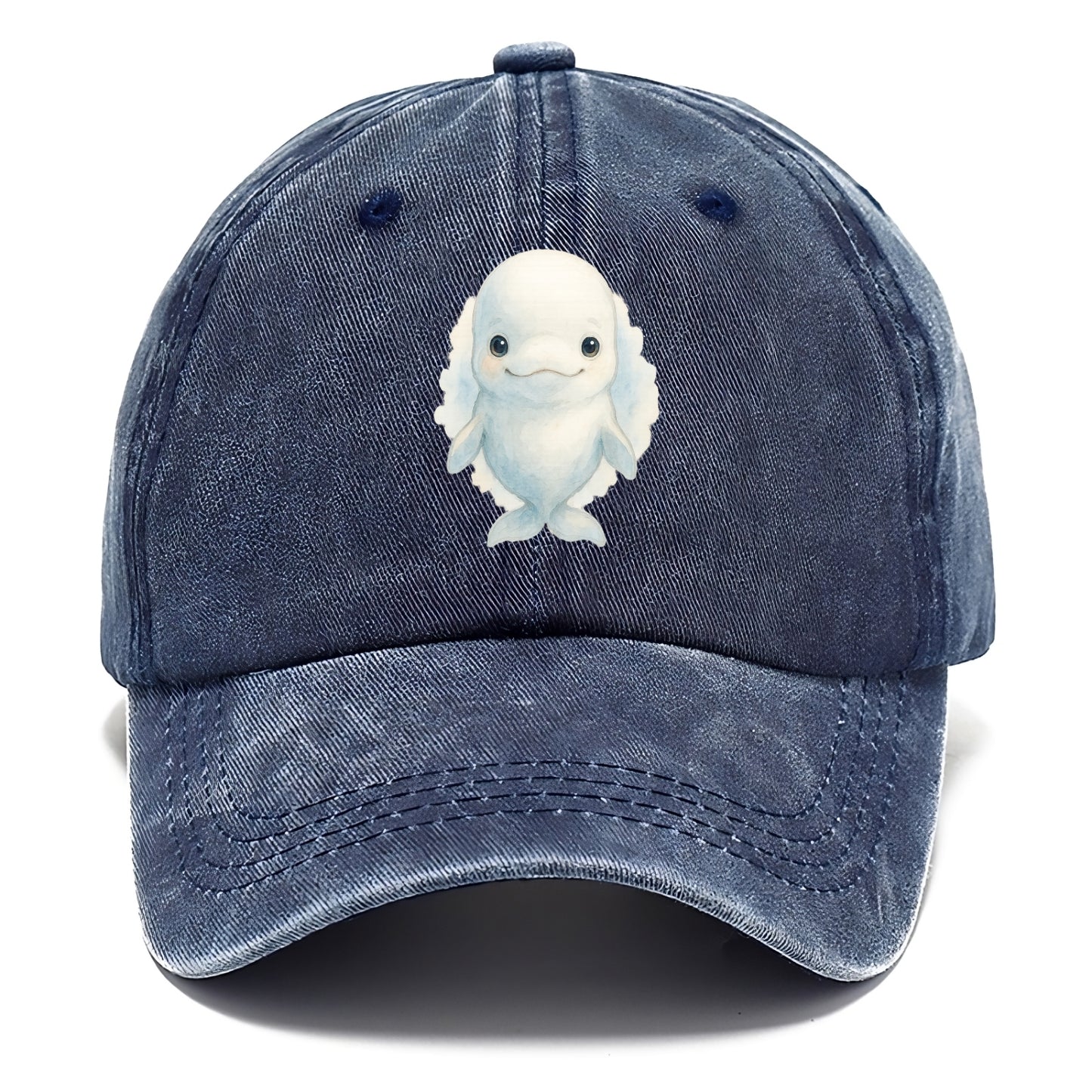 Baby Beluga Whale - pure white, rounded forehead, small eyes with big personality, - Classic Cap - Twilight Navy(Blue)