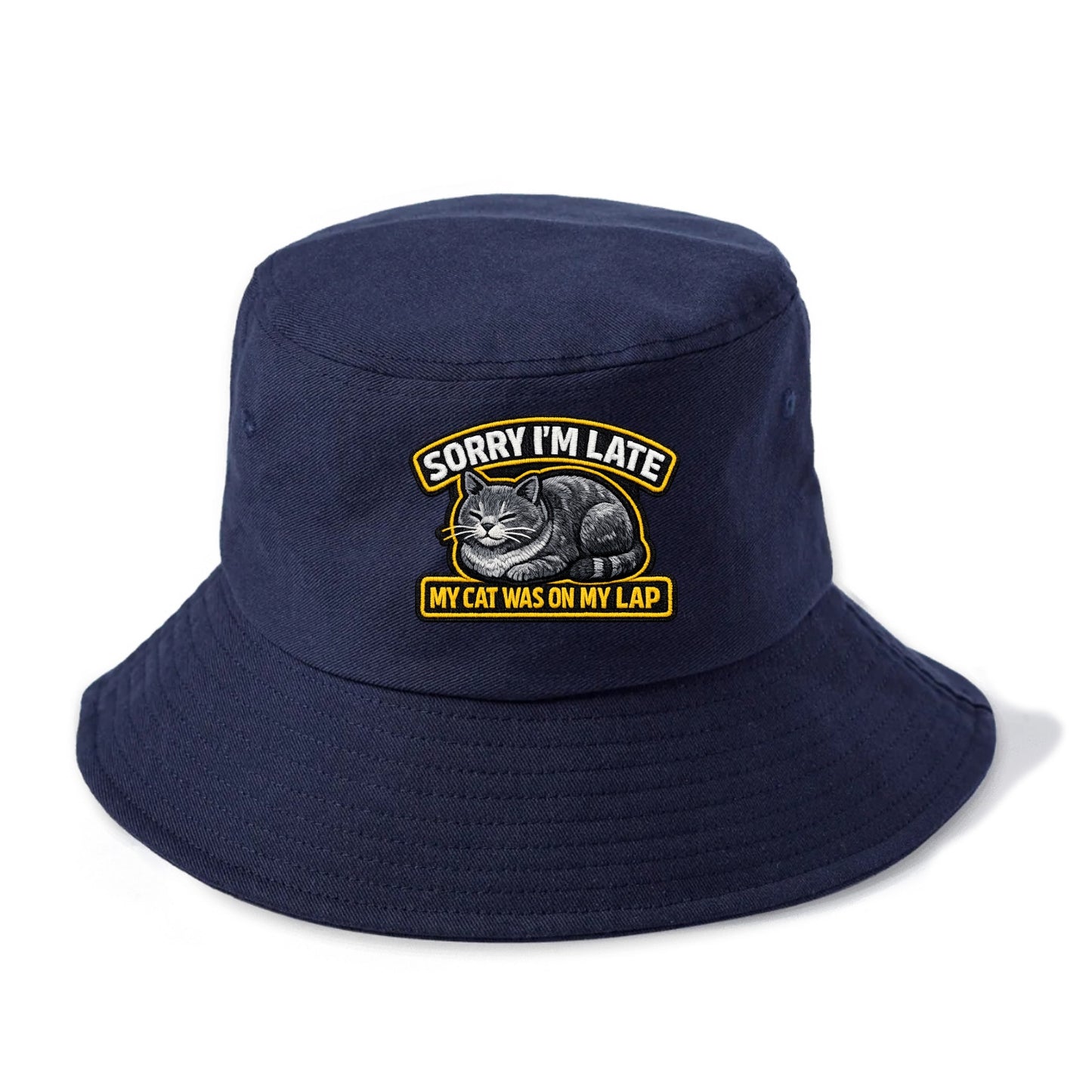 SORRY IM LATE MY CAT WAS ON MY LAP - cat loaf in gray , valid excuse - Bucket Hat - Twilight Navy(Blue)