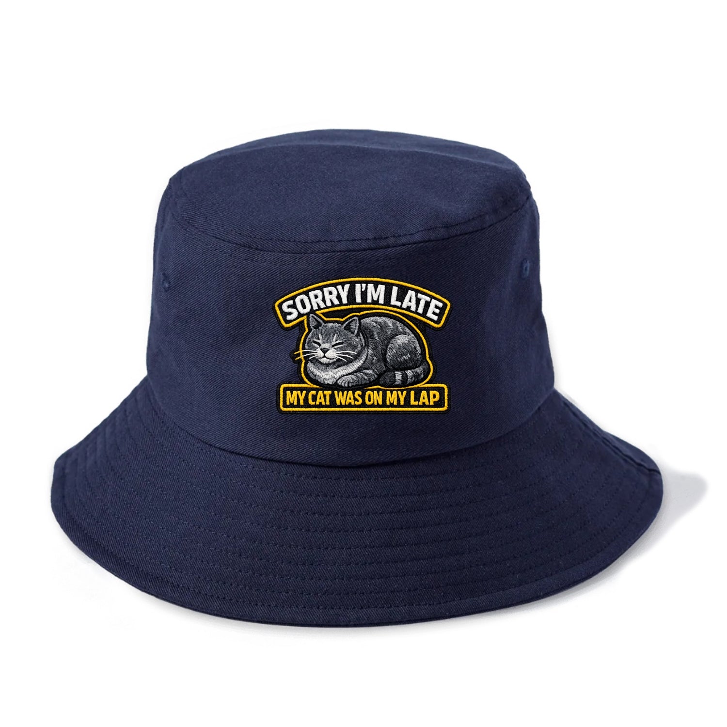SORRY IM LATE MY CAT WAS ON MY LAP - cat loaf in gray , valid excuse - Bucket Hat - Twilight Navy(Blue)