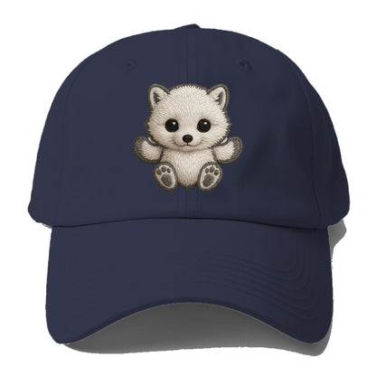 Baby Arctic Fox - white fluffy, tiny black nose, bright curious eyes, - Baseball Cap For Big Heads - Twilight Navy(Blue)