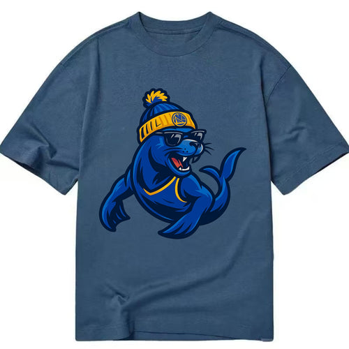 Bay Area Sea Lion wearing Warriors blue and gold beanie with Golden Gate and - Classic T-shirt
