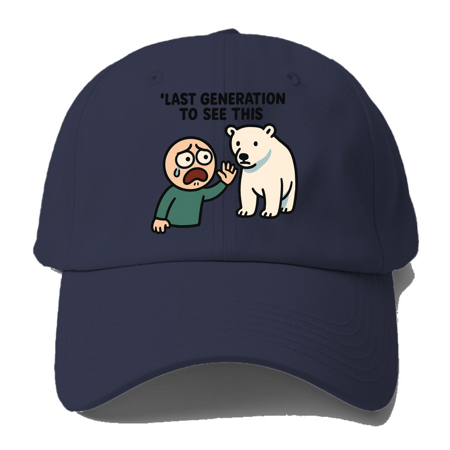 Person waving goodbye to polar bear - "Last generation to see this" - extinction - Baseball Cap - Twilight Navy(Blue)