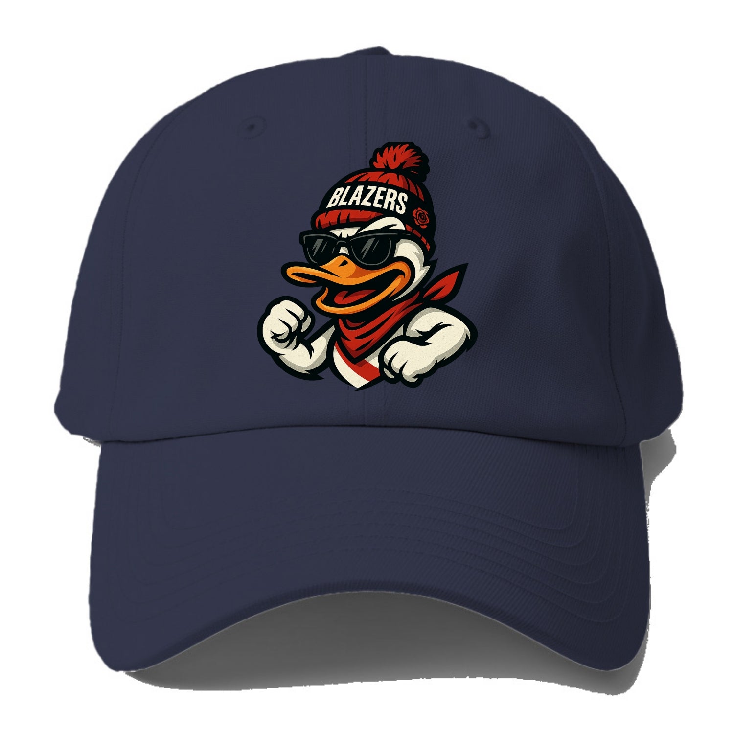 Oregon Duck wearing Trail Blazers beanie with rose patch and wayfarer - Baseball Cap For Big Heads - Twilight Navy(Blue)