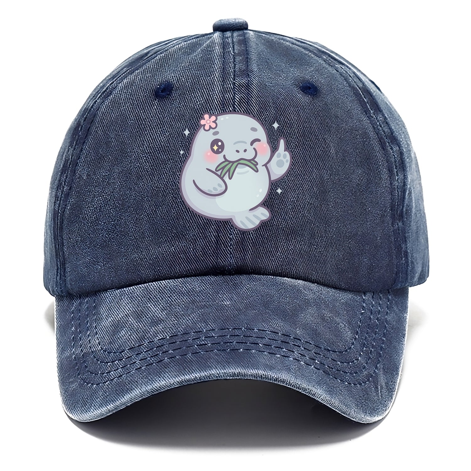chubby manatee munching on seagrass, one flipper raised with sass - Classic Cap - Twilight Navy(Blue)