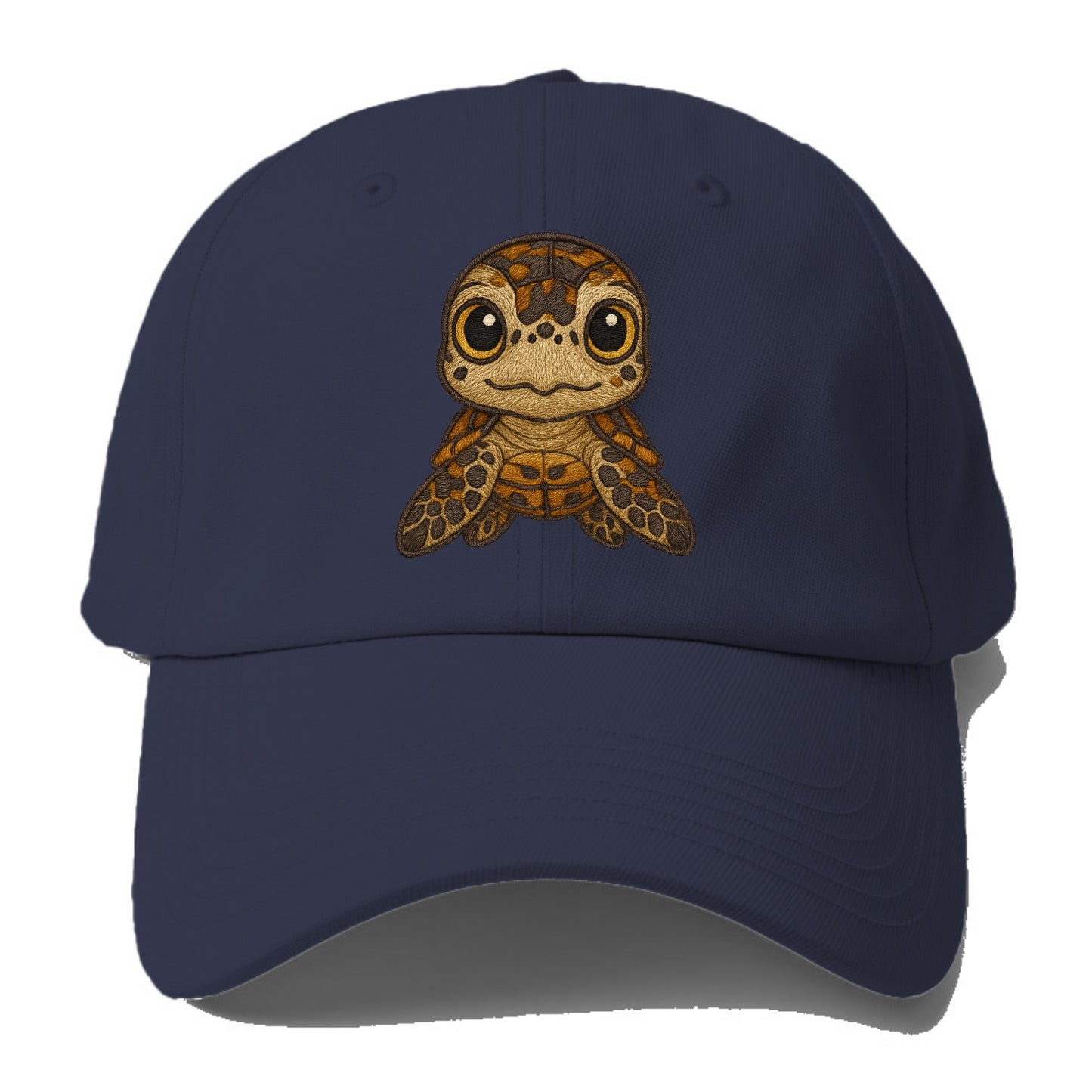 Baby Hawksbill Turtle - amber and brown shell pattern, curious golden eyes, - Baseball Cap - Twilight Navy(Blue)