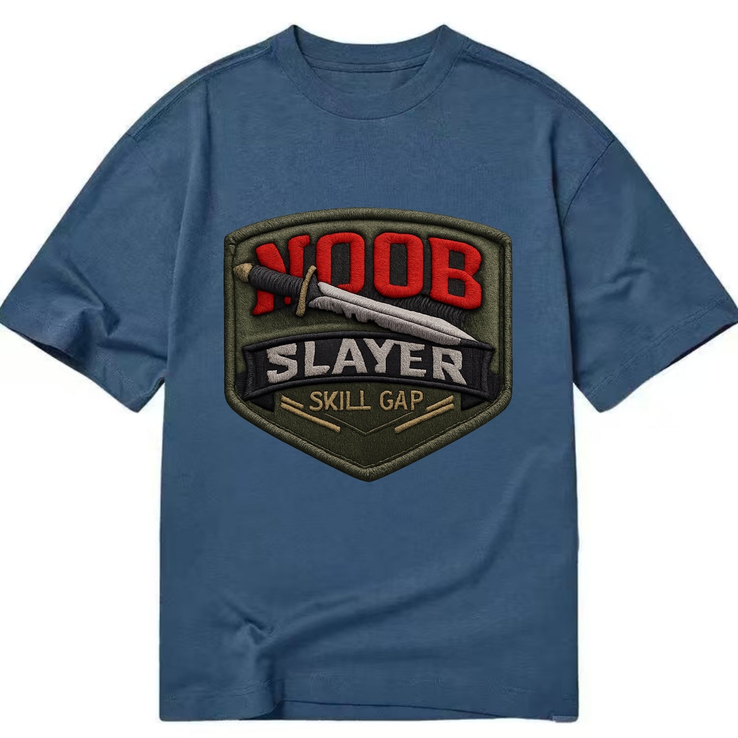 NOOB SLAYER - sword through noob text in red and silver , skill gap - Classic T-shirt - Twilight Navy(Blue)