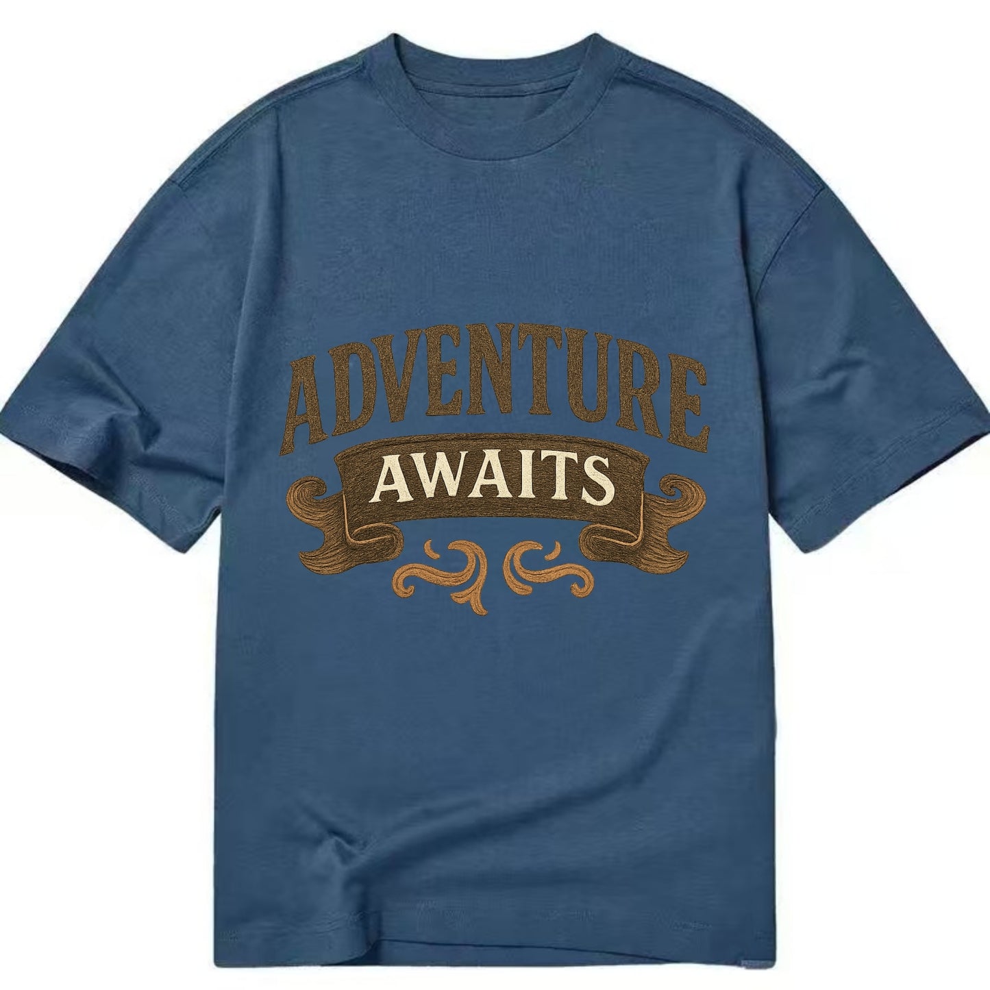 Bold typography design - "ADVENTURE AWAITS" - excitement ahead, ready for anything - Classic T-shirt - Twilight Navy(Blue)