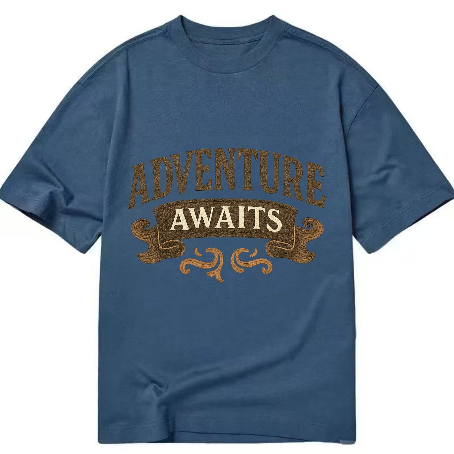 Bold typography design - "ADVENTURE AWAITS" - excitement ahead, ready for anything - Classic T-shirt - Twilight Navy(Blue)