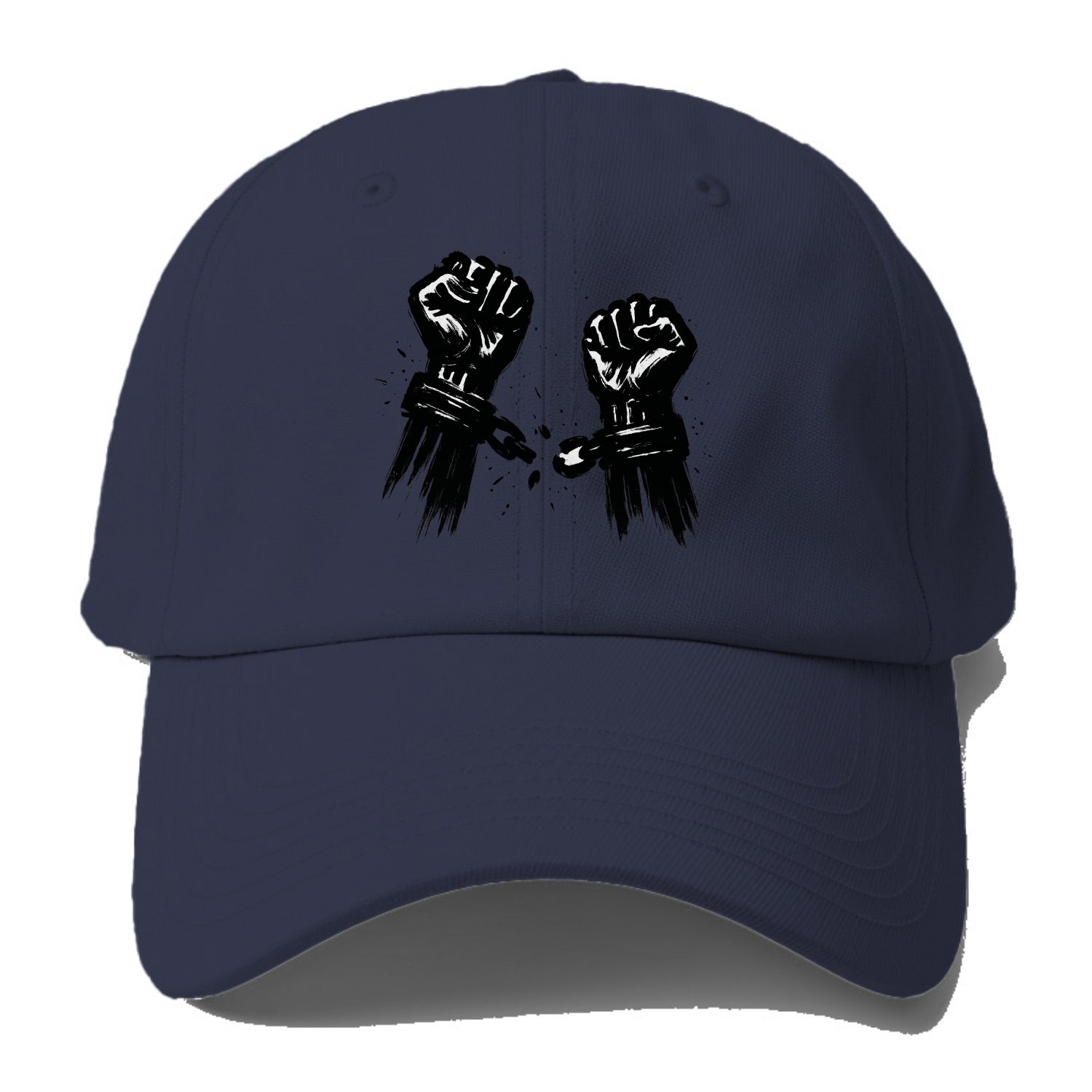 Two raised fists breaking chains - liberation and freedom ink painting - Baseball Cap - Twilight Navy(Blue)