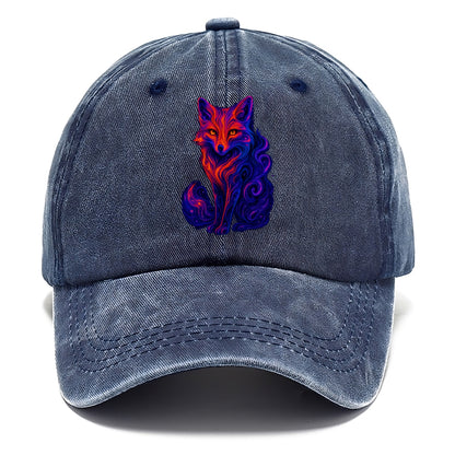 Clever fox with tail dissolving into cosmic nebula swirls, orange to purple gradient - Classic Cap - Twilight Navy(Blue)