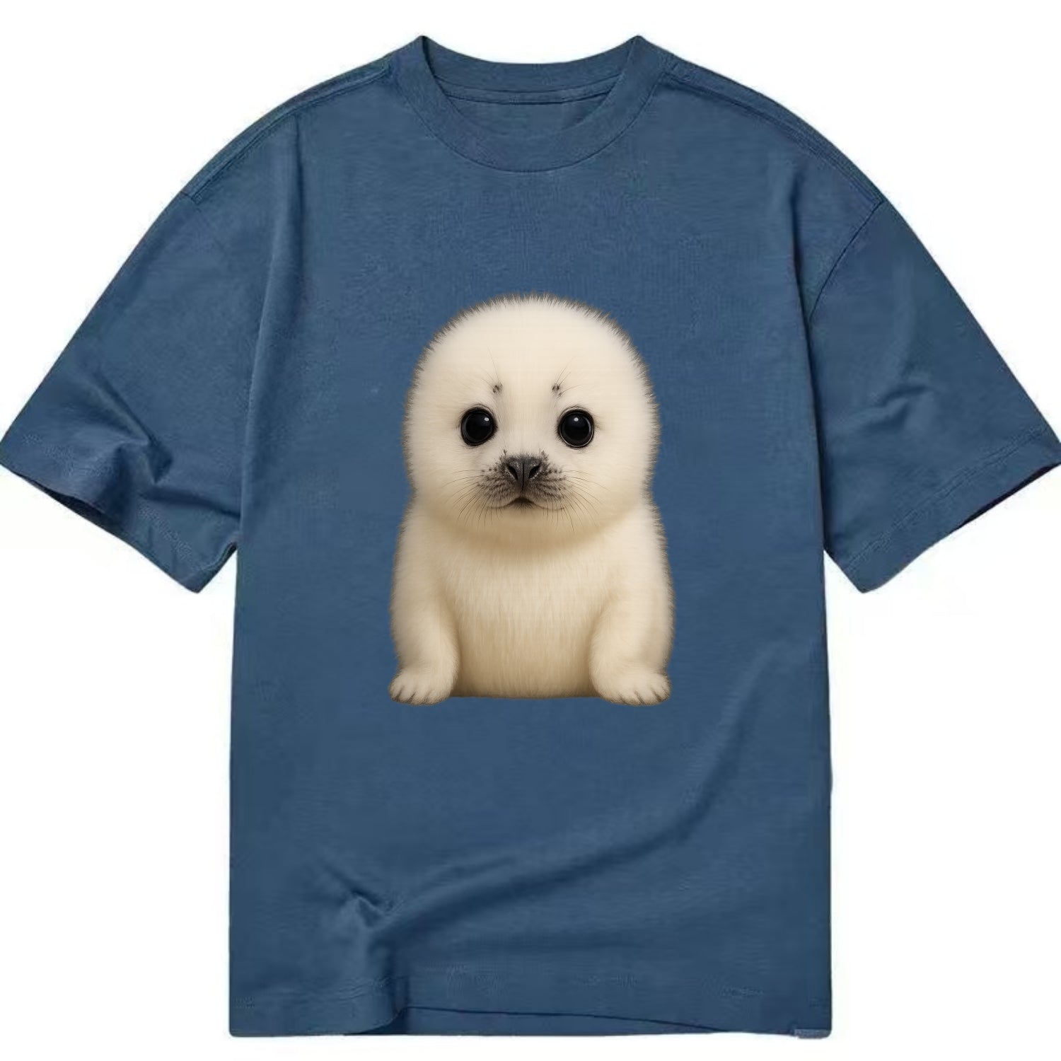Baby Harp Seal - pure white fluffy fur, enormous dark eyes, front-facing, iconic - Classic T-shirt - Twilight Navy(Blue)