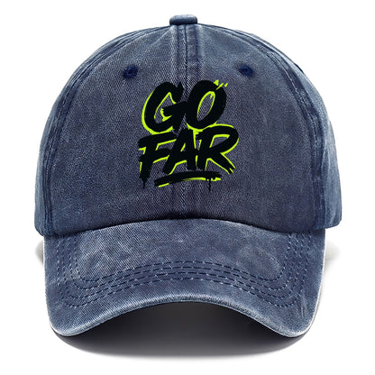 Bold typography design - "GO FAR" - distance goals, pushing limits - Classic Cap - Twilight Navy(Blue)