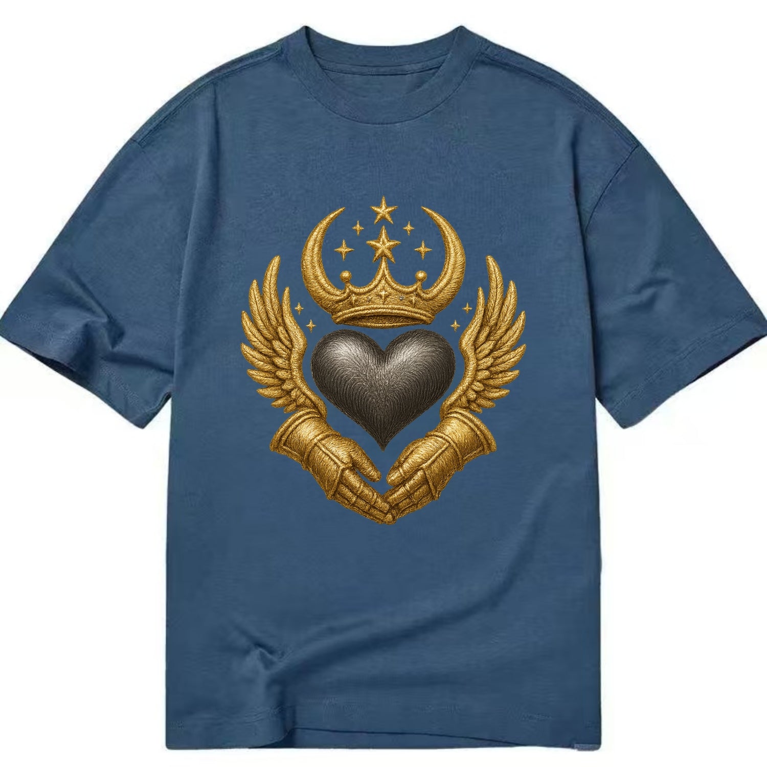 Nordic knotwork crown supporting a frosted steel heart with mittened hands - Classic T-shirt - Twilight Navy(Blue)