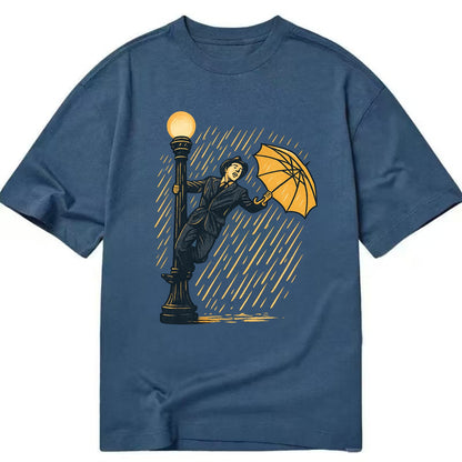 joyful dancing on lamppost in heavy rain with big smile - Classic T-shirt - Twilight Navy(Blue)