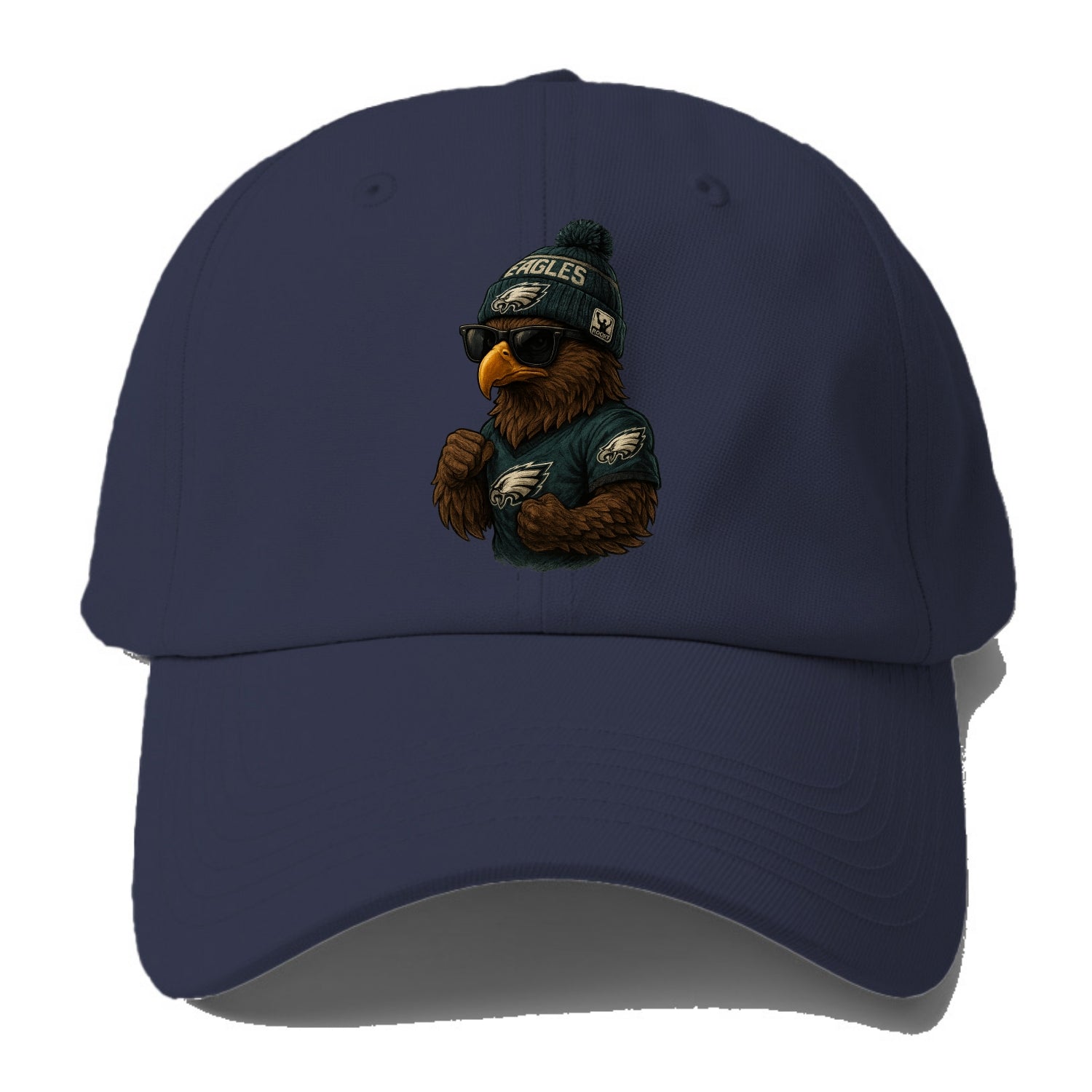 Philly Hawk wearing Eagles beanie with Rocky patch and wayfarer sunglasses - Baseball Cap - Twilight Navy(Blue)