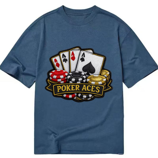 Embroidered patch design - POKER ACES - four aces with chips in red, black and - Classic T-shirt - Twilight Navy(Blue)