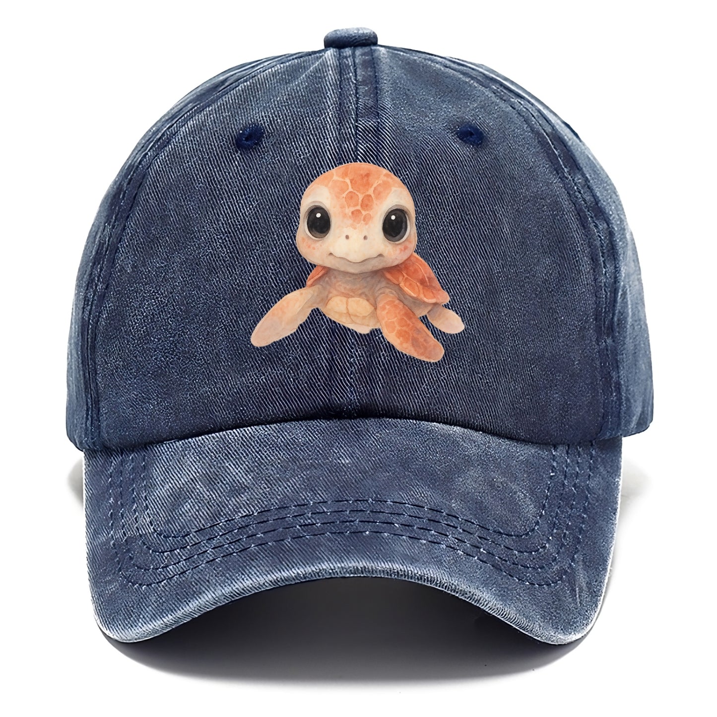 Baby Loggerhead Turtle - reddish-brown shell, big round dark eyes, chunky head, - Classic Cap - Twilight Navy(Blue)