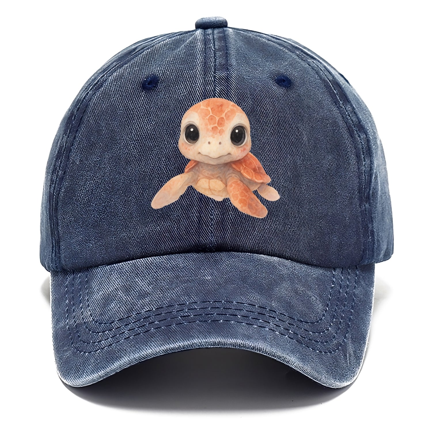 Baby Loggerhead Turtle - reddish-brown shell, big round dark eyes, chunky head, - Classic Cap - Twilight Navy(Blue)