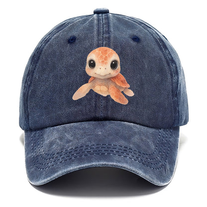 Baby Loggerhead Turtle - reddish-brown shell, big round dark eyes, chunky head, - Classic Cap - Twilight Navy(Blue)
