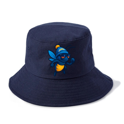 LA Lightning Bug wearing Chargers powder blue and gold beanie with pom pom and - Bucket Hat - Twilight Navy(Blue)