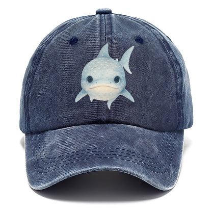 Baby Whale Shark - spotted blue-gray, wide mouth closed, tiny eyes, front-facing, - Classic Cap - Twilight Navy(Blue)