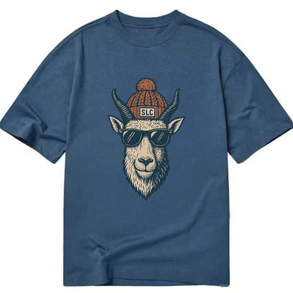 Salt Lake City Mountain Goat wearing SLC beanie with pom pom and wayfarer - Classic T-shirt - Twilight Navy(Blue)