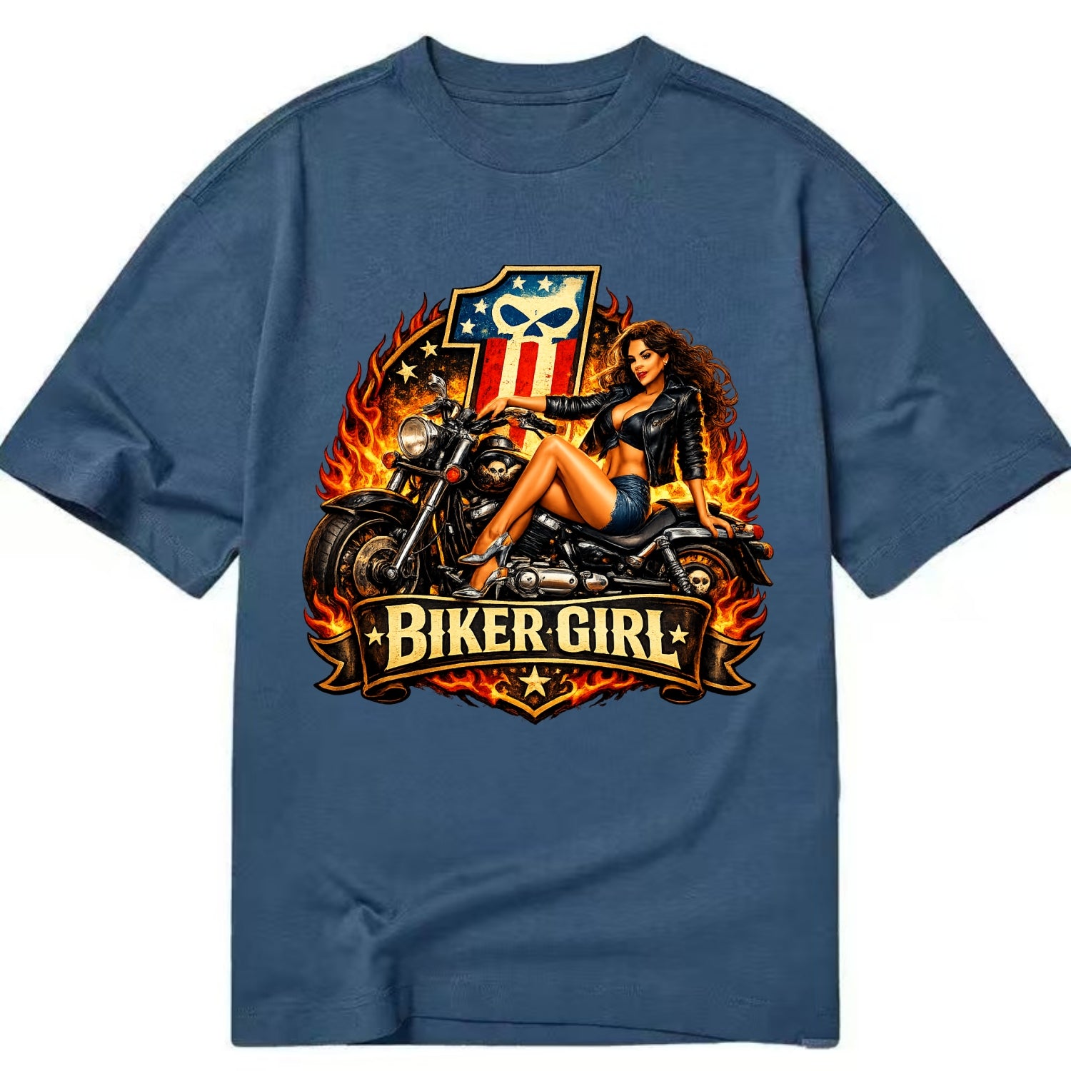 Vintage Biker Pin Up - Classic T-shirt - Twilight Navy(Blue)