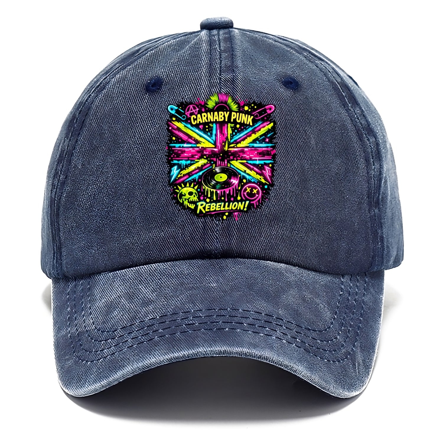 CARNABY PUNK | Swinging 60s meets 70s punk | Psychedelic Union Jack pattern | Bold - Classic Cap - Twilight Navy(Blue)