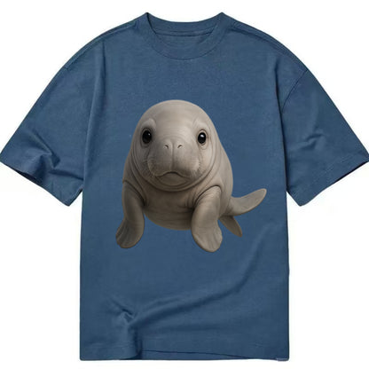 Baby Dugong - gray with paddle tail, gentle expression, whiskers, front-facing, - Classic T-shirt - Twilight Navy(Blue)