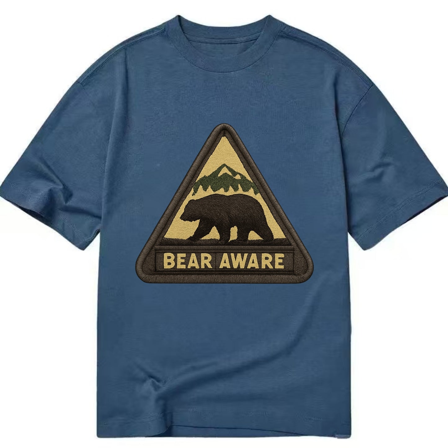 BEAR AWARE - bear silhouette warning in brown and yellow , wilderness safety - Classic T-shirt - Twilight Navy(Blue)