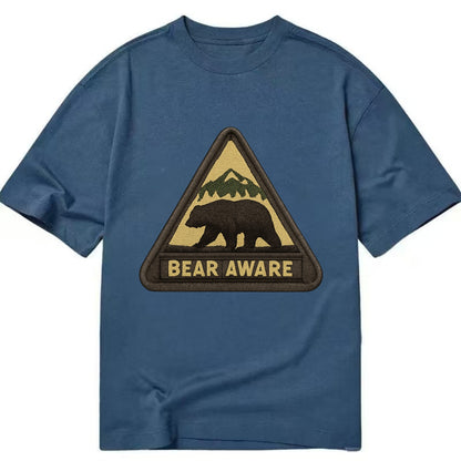 BEAR AWARE - bear silhouette warning in brown and yellow , wilderness safety - Classic T-shirt - Twilight Navy(Blue)