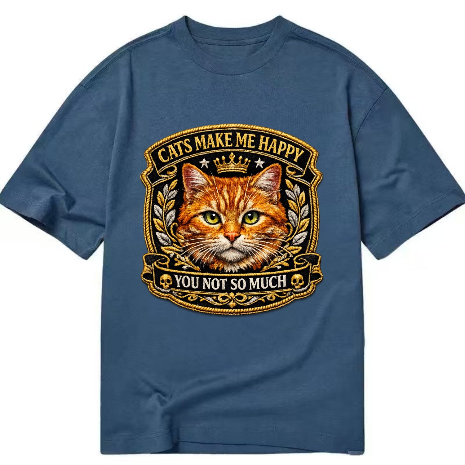 CATS MAKE ME HAPPY YOU NOT SO MUCH - cat face in orange , cat preference - Classic T-shirt - Twilight Navy(Blue)