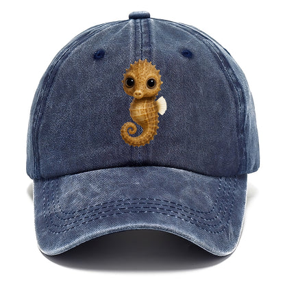 Baby Seahorse - curled tail, snout, large eyes, front-facing, delicate and cute - Classic Cap - Twilight Navy(Blue)