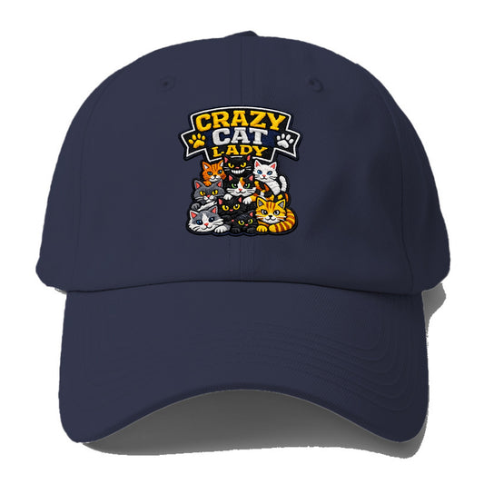 CRAZY CAT LADY - cat pile in multicolor , cat collector - Baseball Cap For Big Heads - Twilight Navy(Blue)