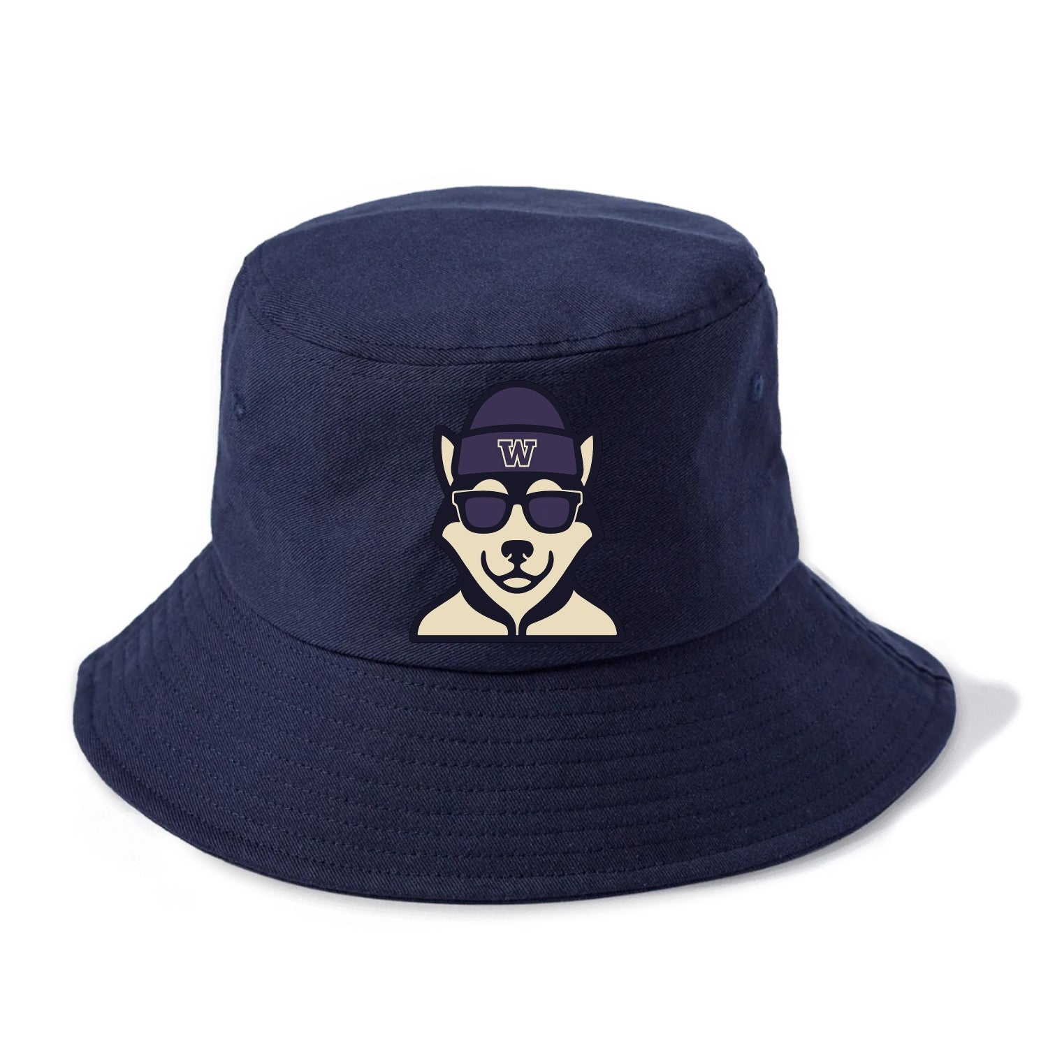 Seattle Husky wearing Washington beanie with W patch - Bucket Hat - Twilight Navy(Blue)