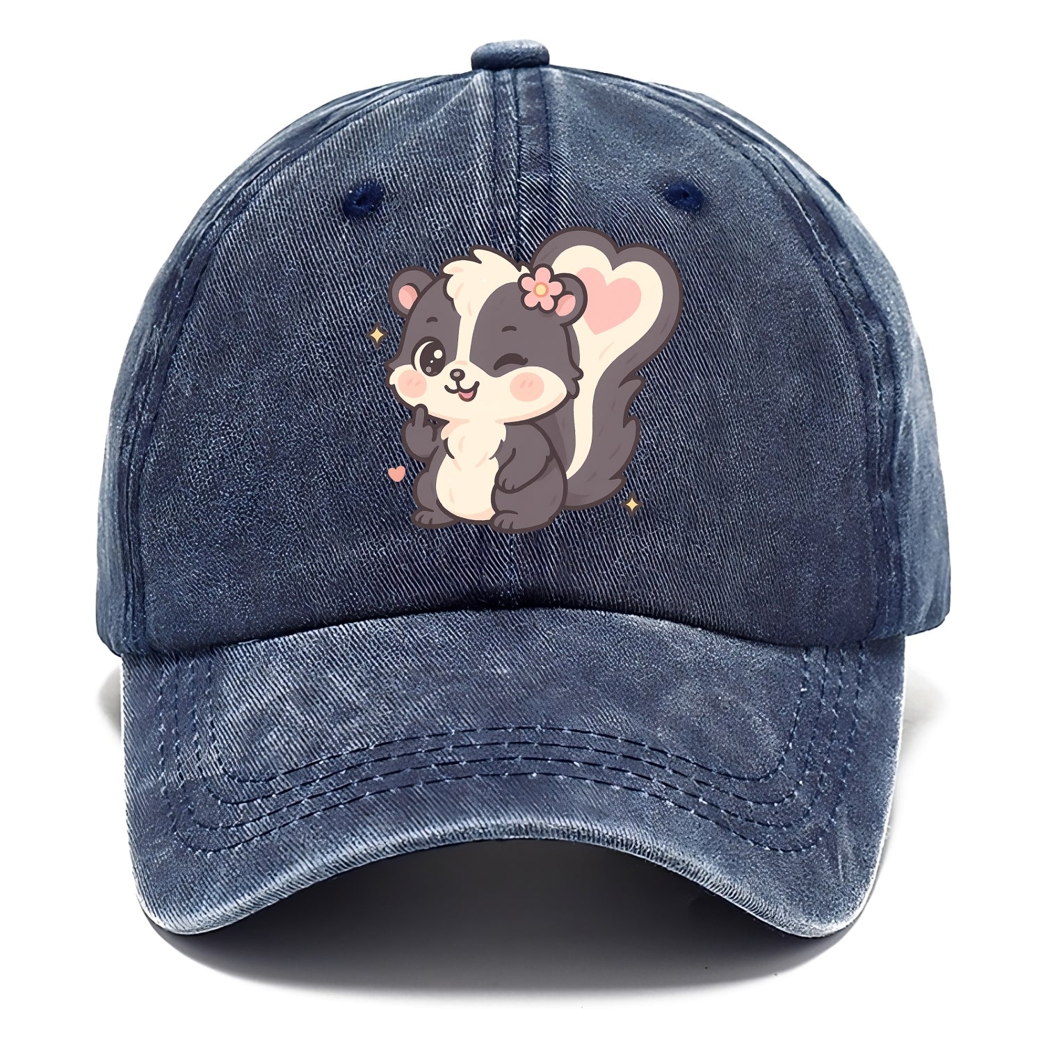 fluffy skunk with heart-shaped tail pattern, one paw up showing sass - Classic Cap - Twilight Navy(Blue)