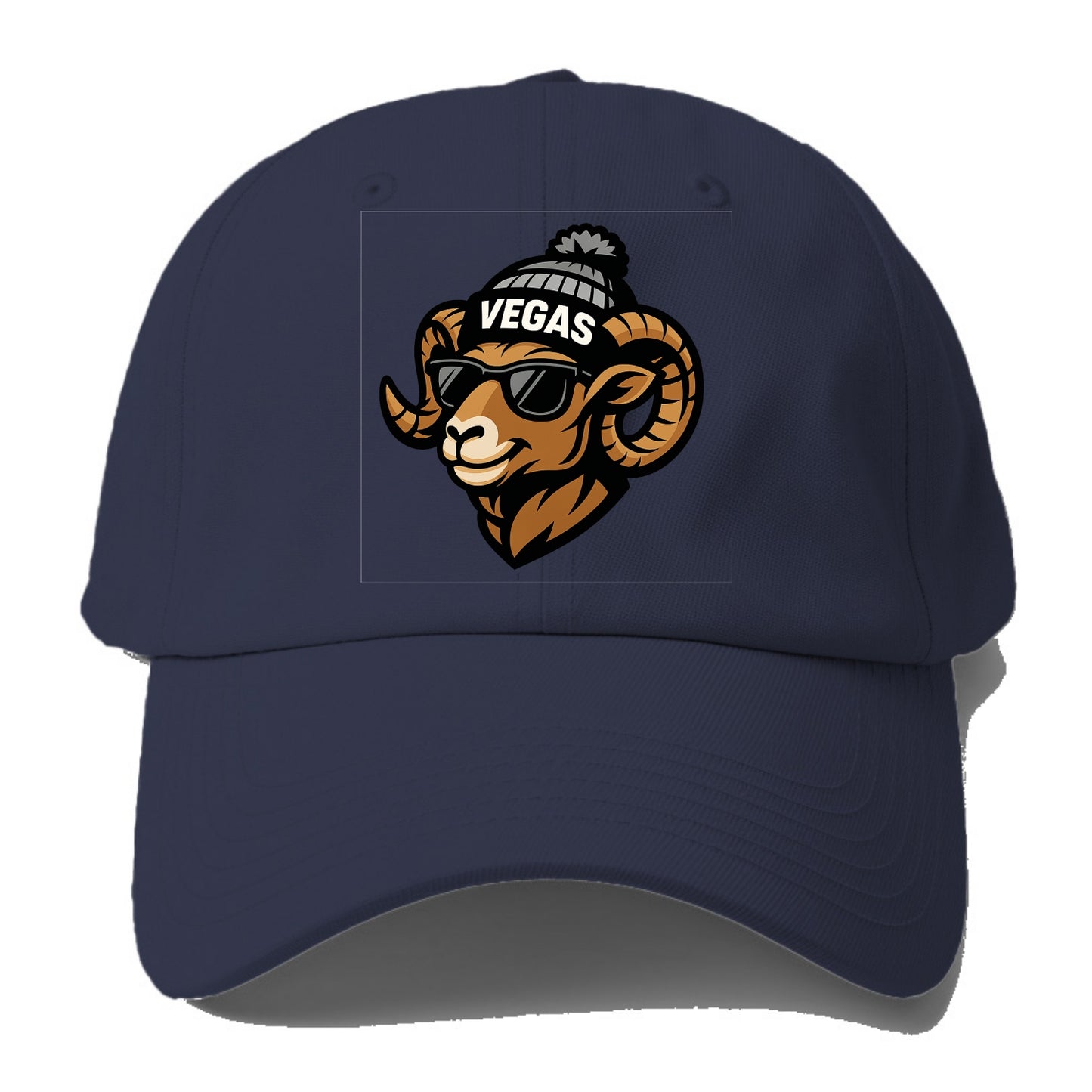 Vegas Desert Bighorn wearing Raiders silver and black beanie with pom pom and - Baseball Cap - Twilight Navy(Blue)