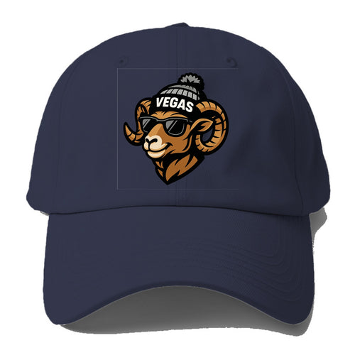 Vegas Desert Bighorn wearing Raiders silver and black beanie with pom pom and - Baseball Cap