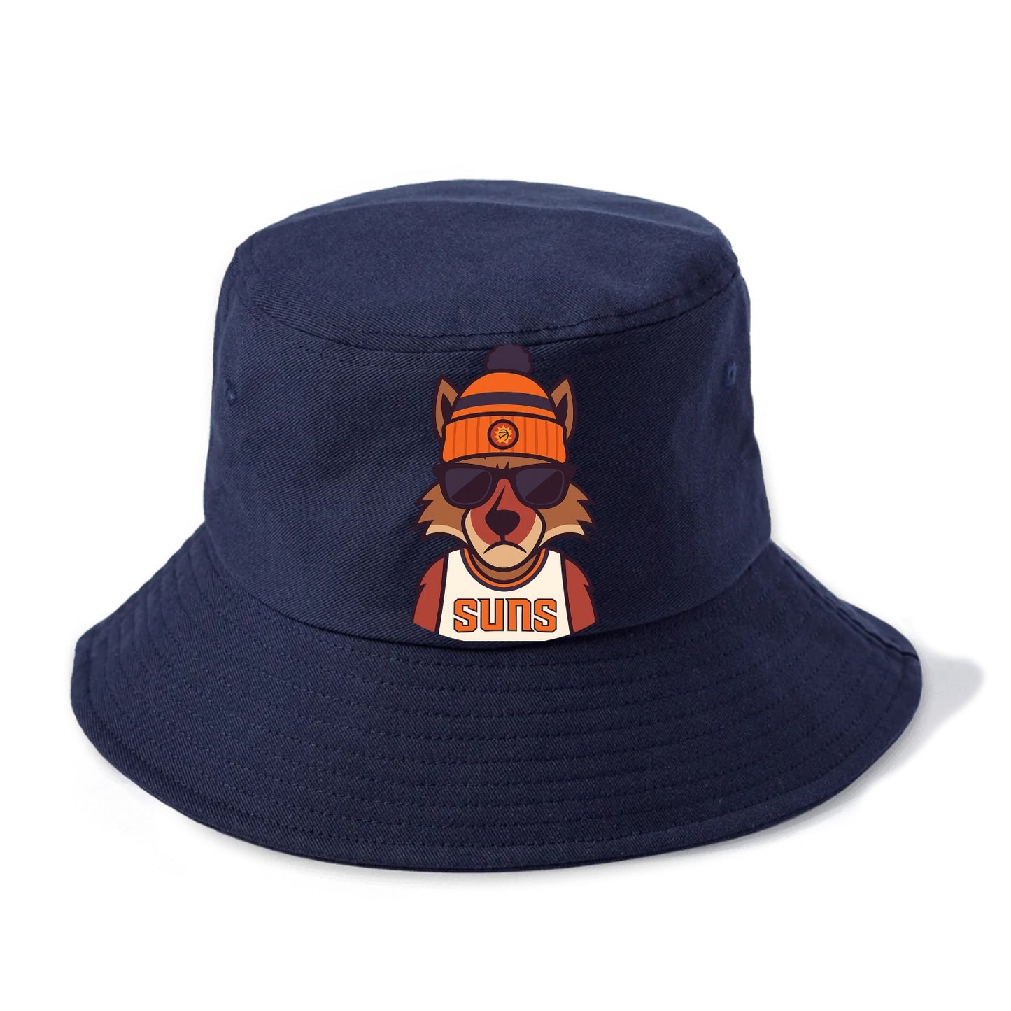 Arizona Coyote wearing Suns beanie with desert sun patch and wayfarer sunglasses - Bucket Hat - Twilight Navy(Blue)