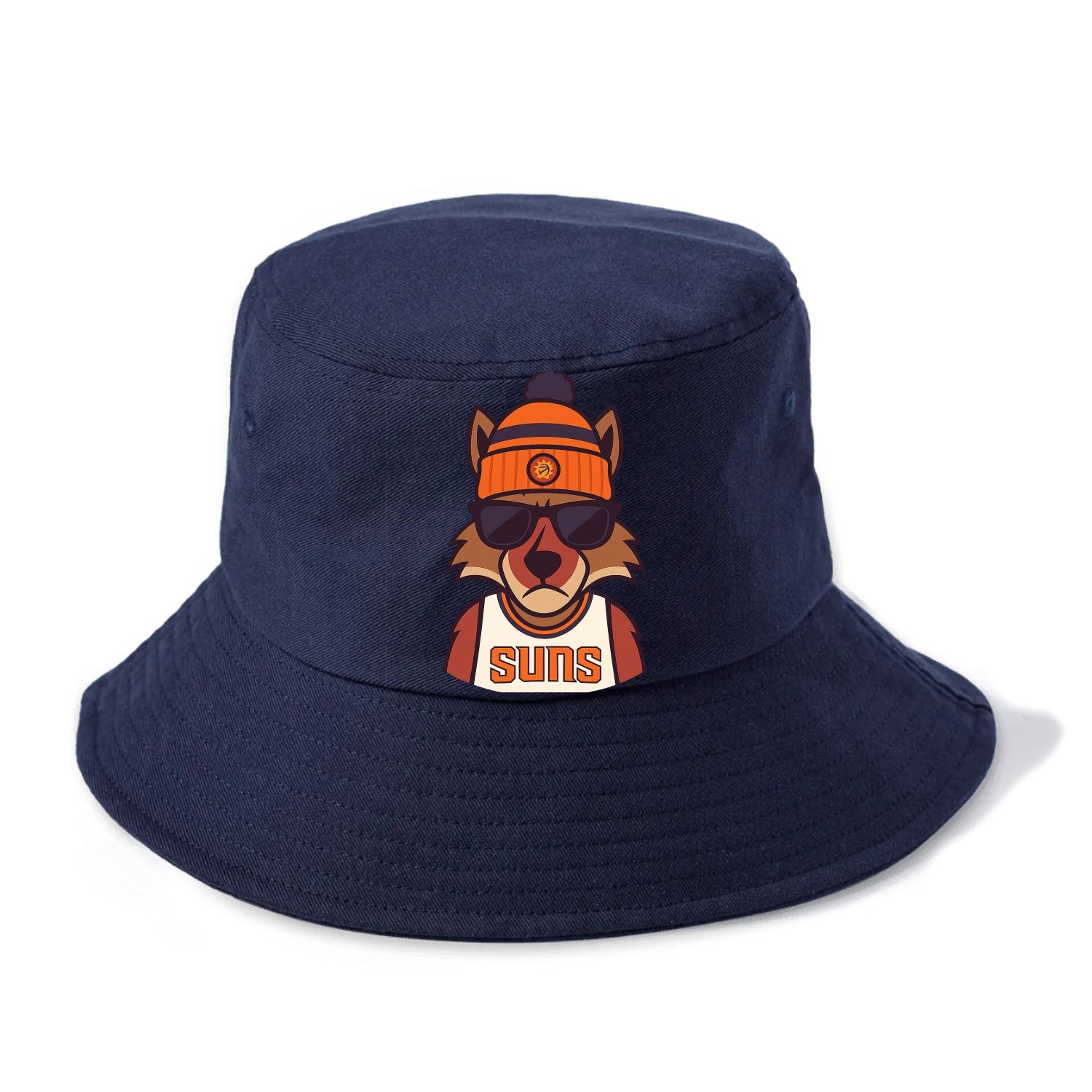 Arizona Coyote wearing Suns beanie with desert sun patch and wayfarer sunglasses - Bucket Hat - Twilight Navy(Blue)